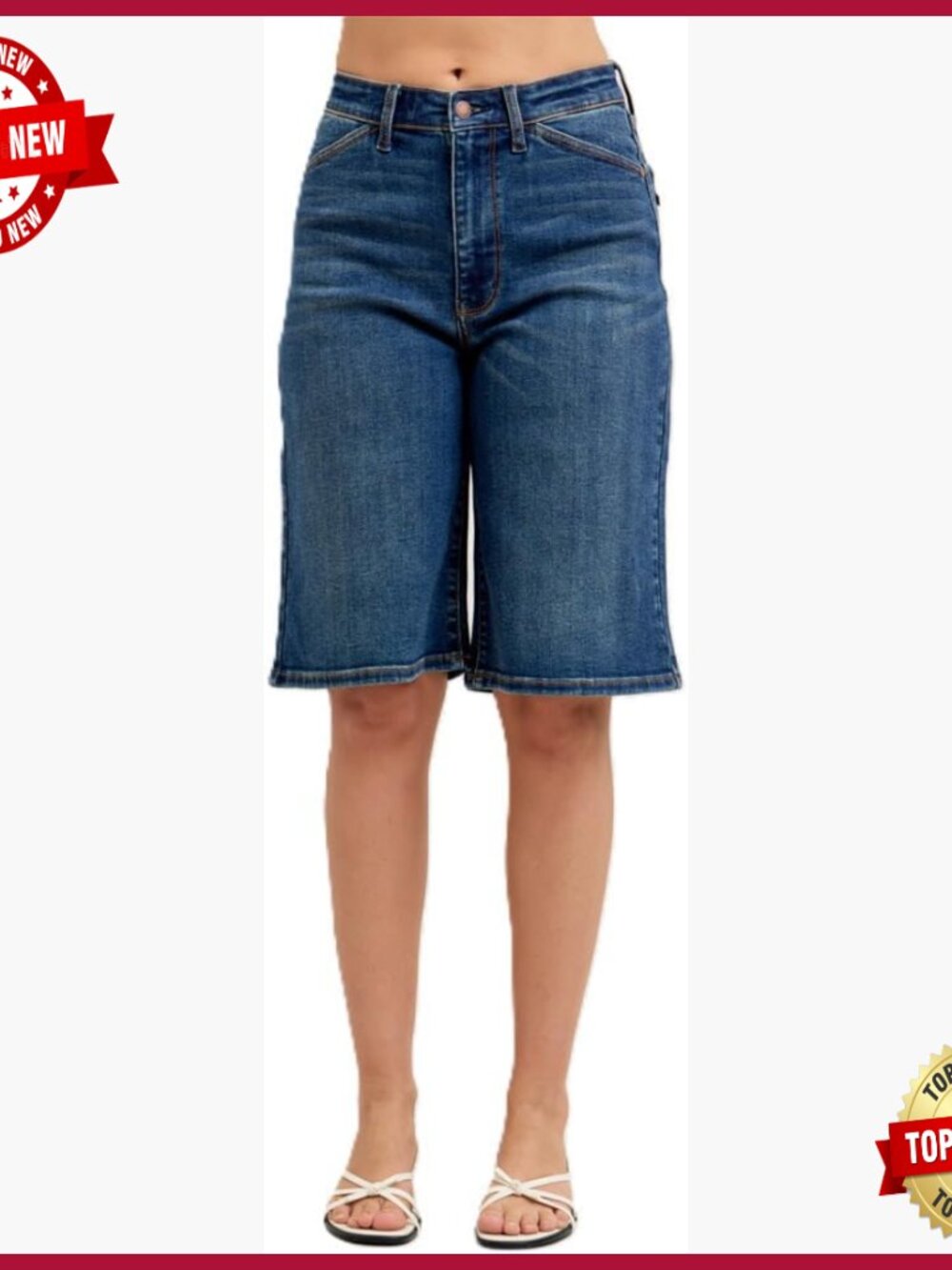 High Rise Denim Jorts 13" Inseam Button Fly Cotton Blend